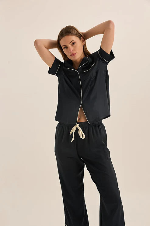 Floriana Satin Pyjama | Navy