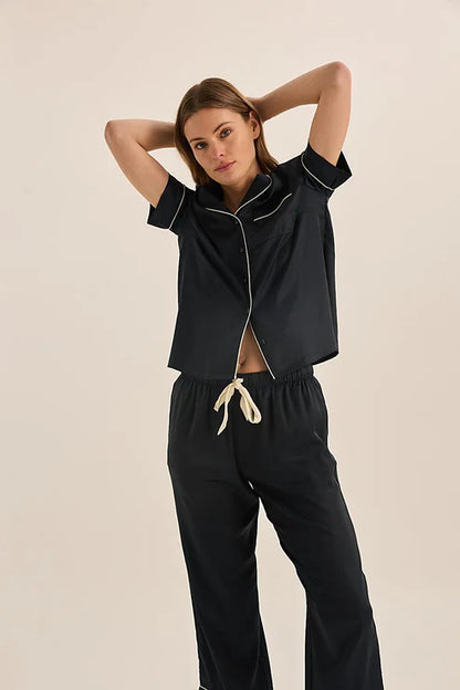 Floriana Satin Pyjama | Navy