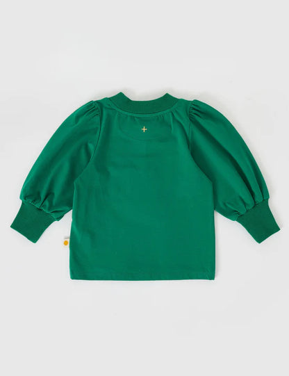 Goldie + Ace Eden Embroidered Puff Long Sleeve Top | Bottle Green