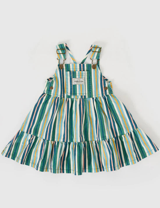 Tully Tiered Pinafore Dress | Evergreen Stripe