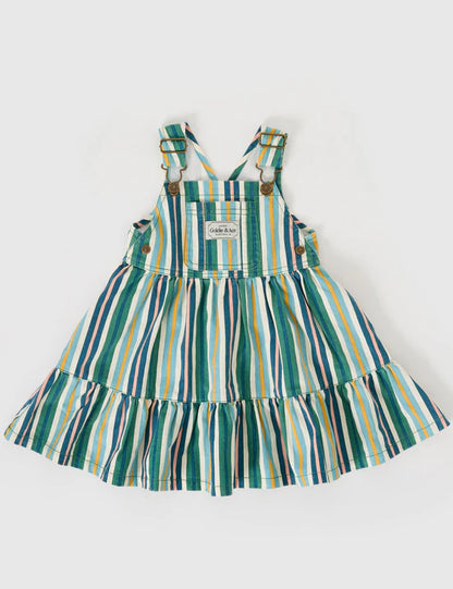 Tully Tiered Pinafore Dress | Evergreen Stripe