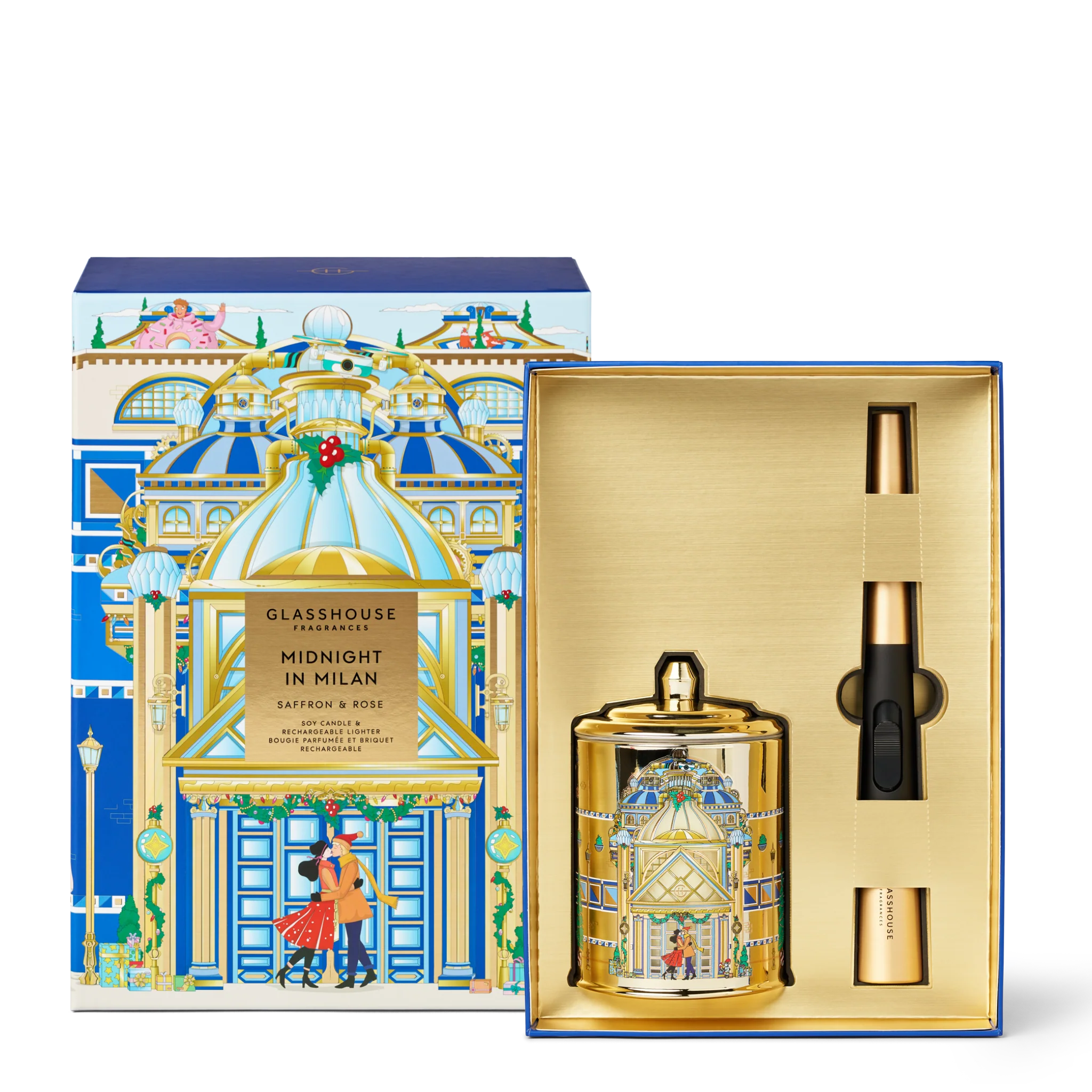 Glasshouse Midnight In Milan 380g Soy Candle & Arc Wand Lighter