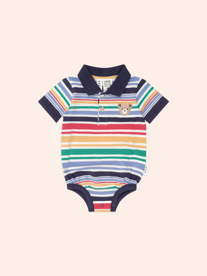 Huxbaby Rainbow Stripe Polo Romper