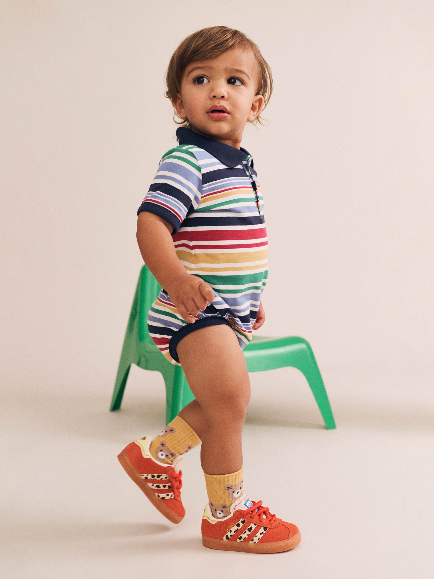 Huxbaby Rainbow Stripe Polo Romper