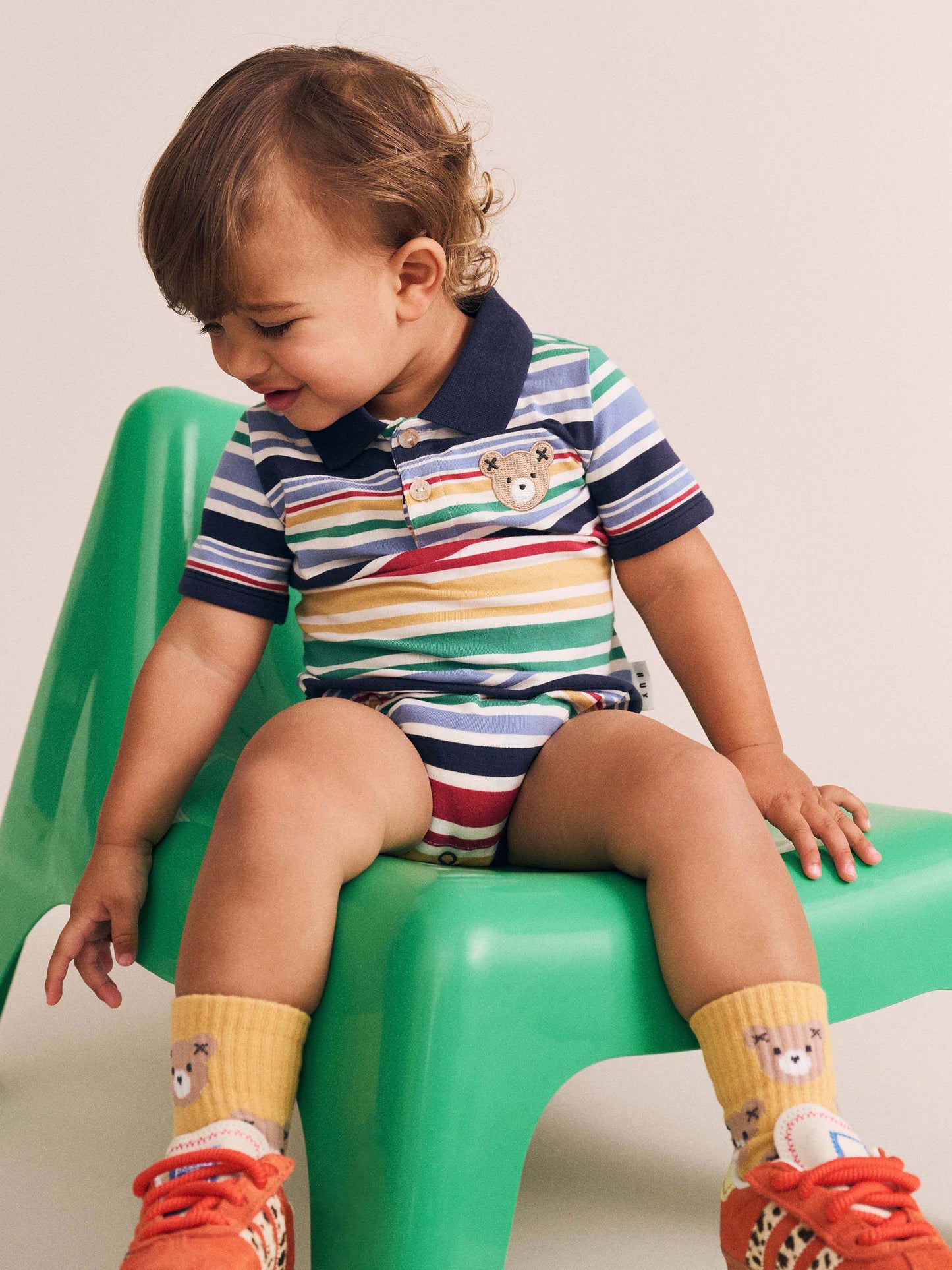Huxbaby Rainbow Stripe Polo Romper