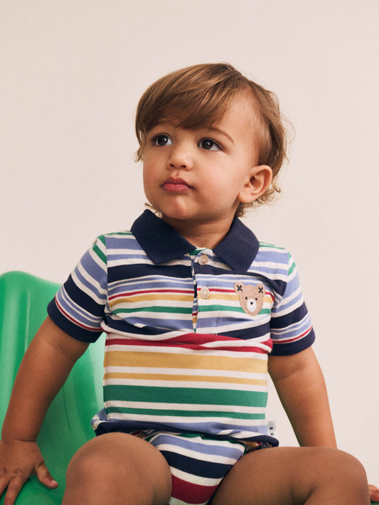 Huxbaby Rainbow Stripe Polo Romper