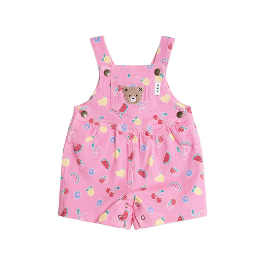 Huxbaby Pink Fruit Emoji Short Overalls