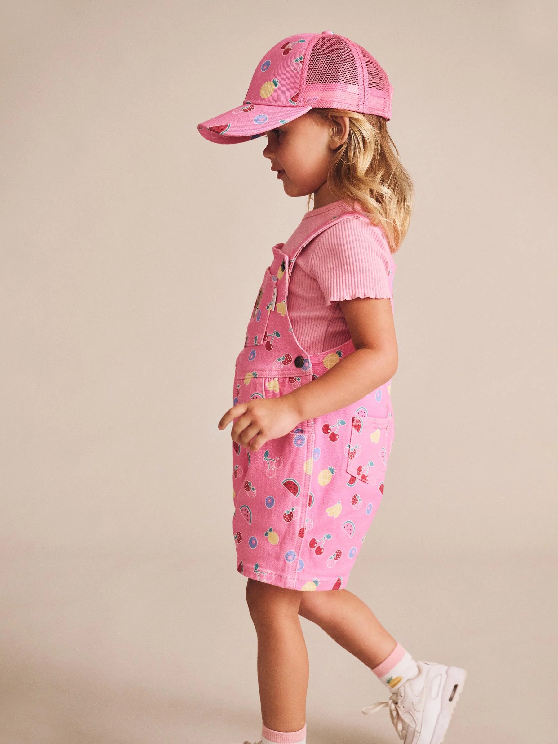 Huxbaby Pink Fruit Emoji Short Overalls