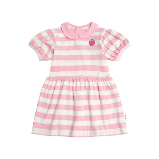 Huxbaby Strawberry Stripe Puff Sleeve Dress