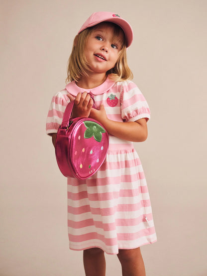 Huxbaby Strawberry Stripe Puff Sleeve Dress