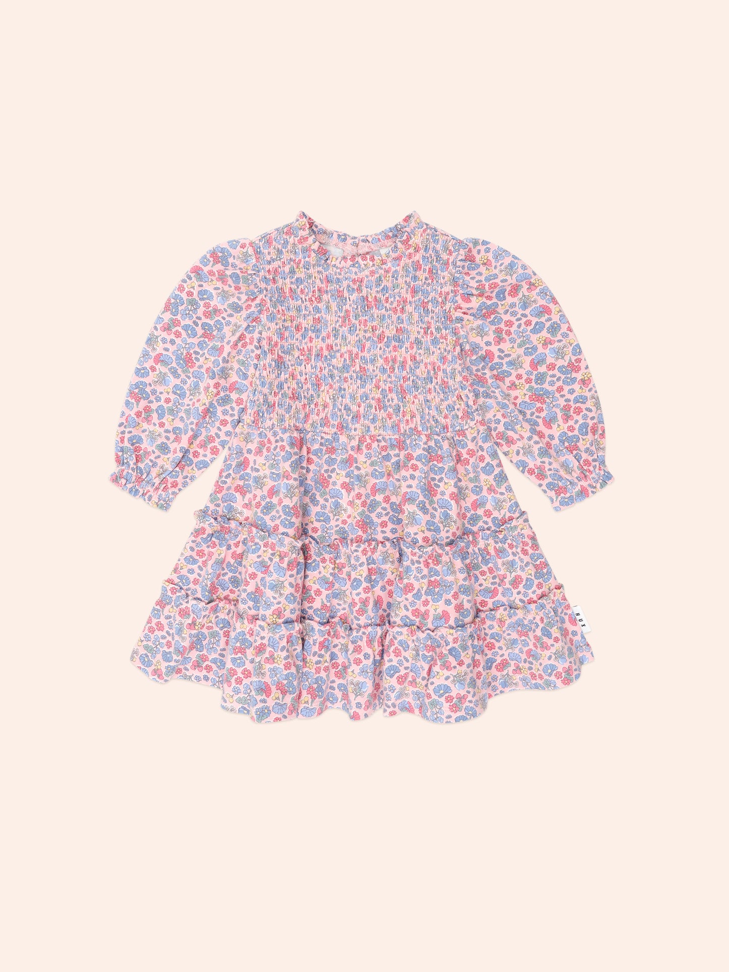 Huxbaby Vintage Floral Puff Long Sleeve Shirred Dress