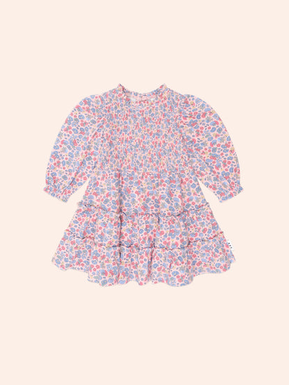 Huxbaby Vintage Floral Puff Long Sleeve Shirred Dress
