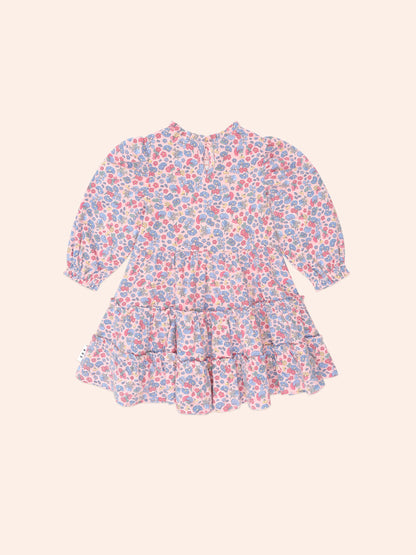 Huxbaby Vintage Floral Puff Long Sleeve Shirred Dress