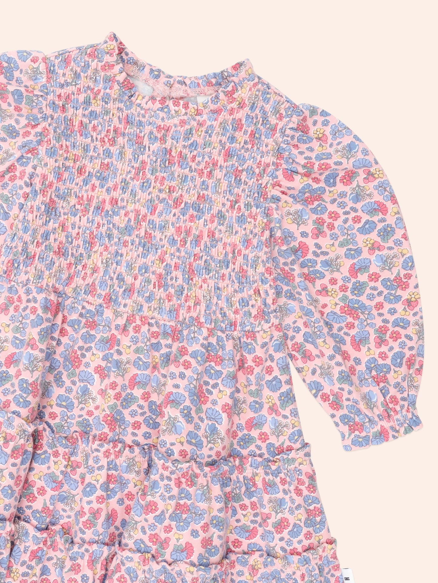 Huxbaby Vintage Floral Puff Long Sleeve Shirred Dress