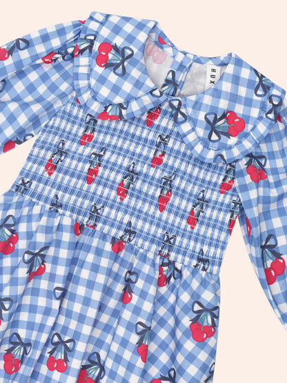 Huxbaby Cherry Gingham Shirred Dress