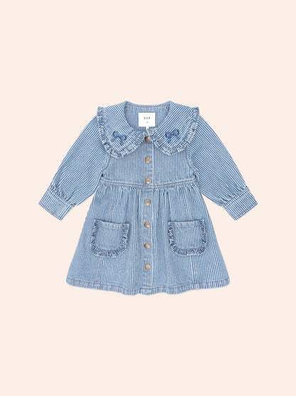 Huxbaby Vintage Bow Collar Denim Dress