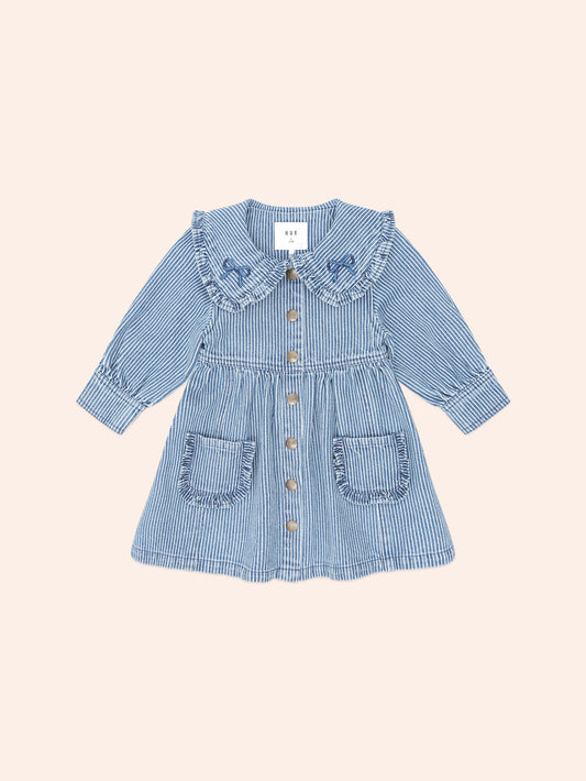 Huxbaby Vintage Bow Collar Denim Dress