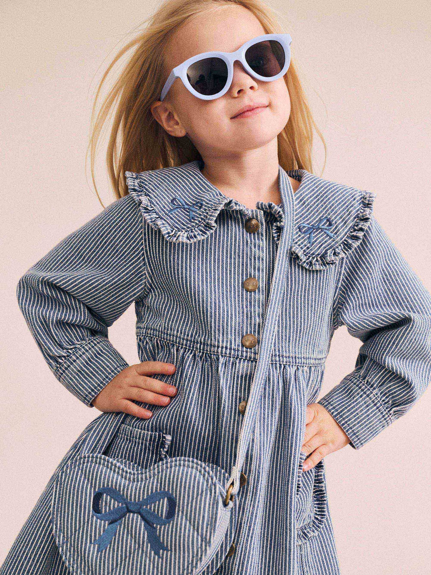 Huxbaby Vintage Bow Collar Denim Dress