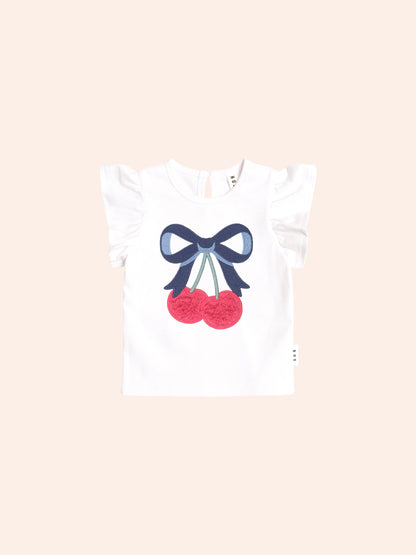 Huxbaby Cherry Bow Frill Sleeve Tee