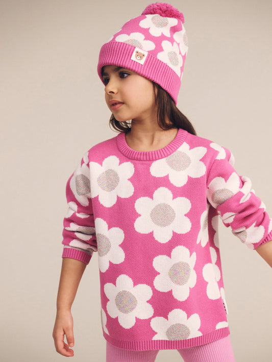 Huxbaby Raspberry Daisy Knit Jumper