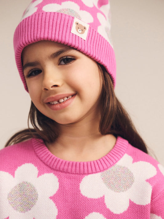 Huxbaby Raspberry Daisy Knit Beanie