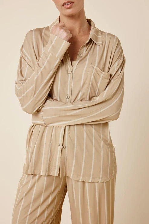 Gingerlilly Harlow Bamboo Striped PJ Set - Biscuit