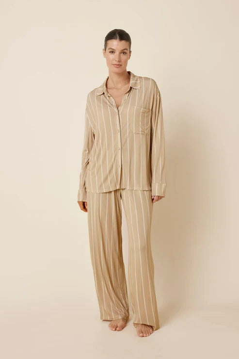 Gingerlilly Harlow Bamboo Striped PJ Set - Biscuit