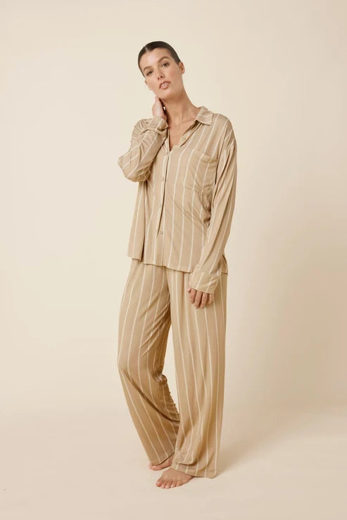 Gingerlilly Harlow Bamboo Striped PJ Set - Biscuit