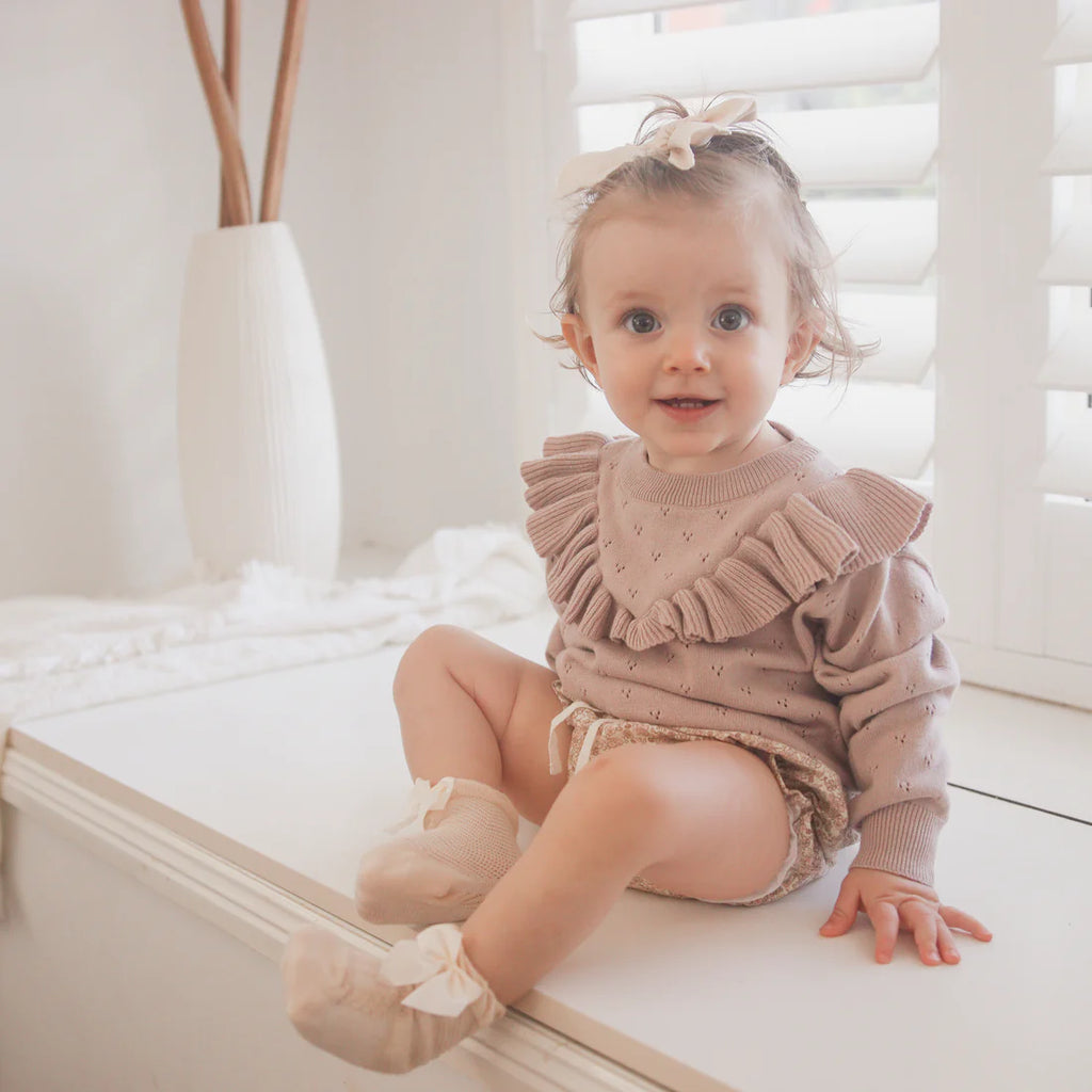 Aster & Oak Wild Rose Pointelle Ruffle Knit Jumper