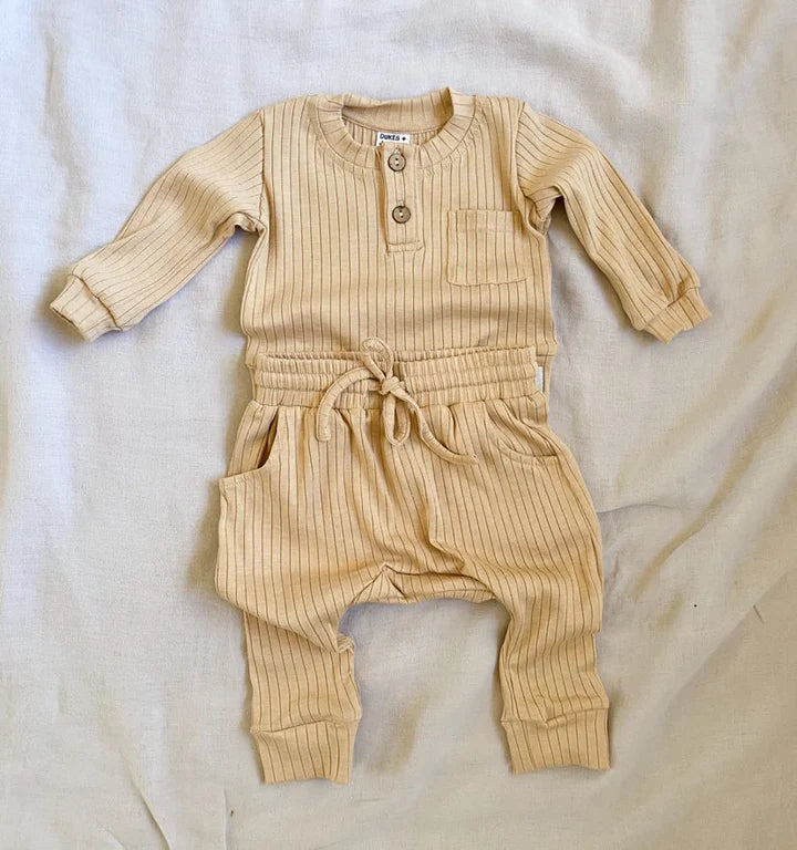 Crème Ribbed Top & Pants Set
