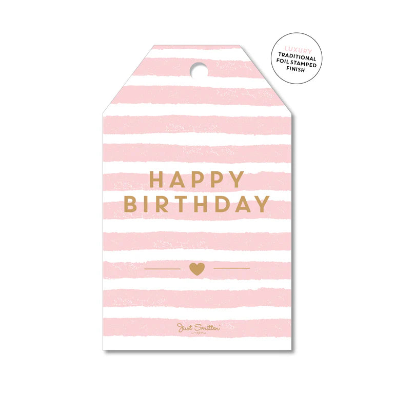 Gift Tag - Happy Birthday Pink Stripe