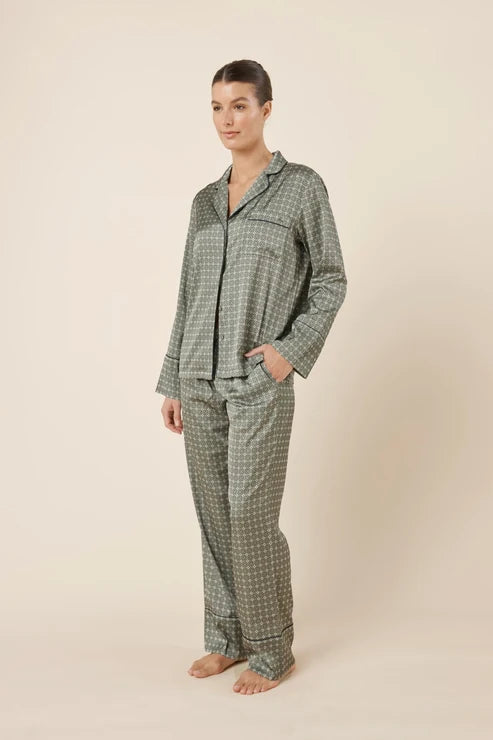 Gingerlilly Kienna Geo Printed Silky Satin PJ Set - Olive