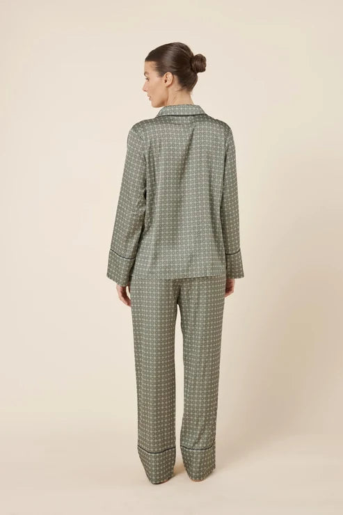 Gingerlilly Kienna Geo Printed Silky Satin PJ Set - Olive