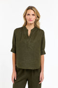 365 Days Bradley Linen Stitch Top - Khaki / White Stitch