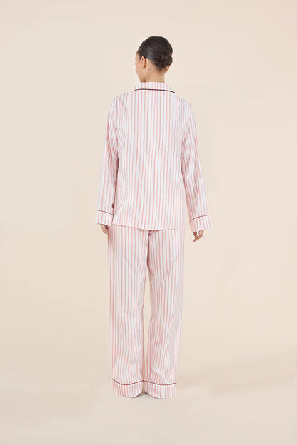 Octavia Cotton Stripe PJ Set | Burgundy