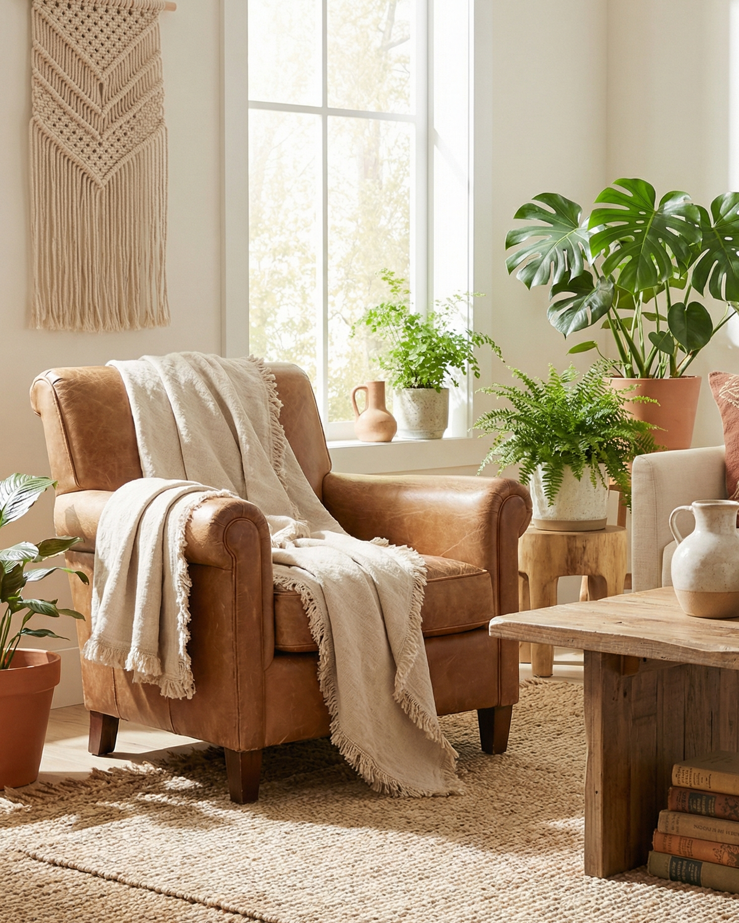 Luca Boho Linen Throw - Natural