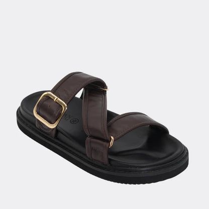 Human Maria Leather Slide - Choc