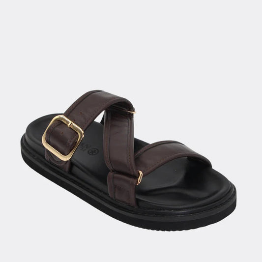 Human Maria Leather Slide - Choc