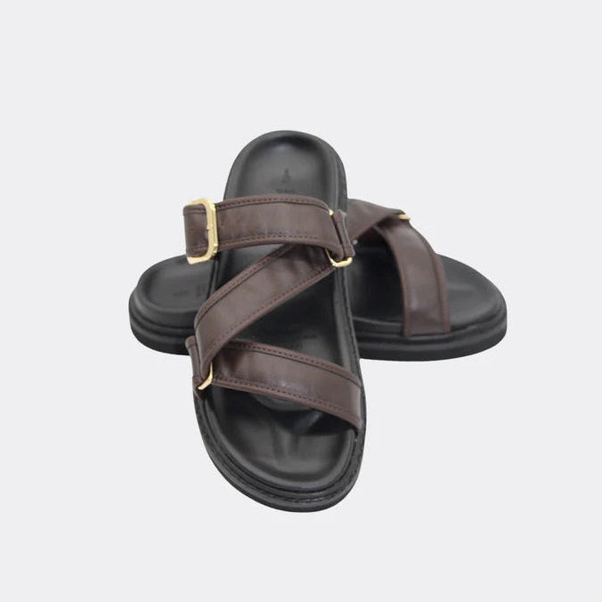 Human Maria Leather Slide - Choc