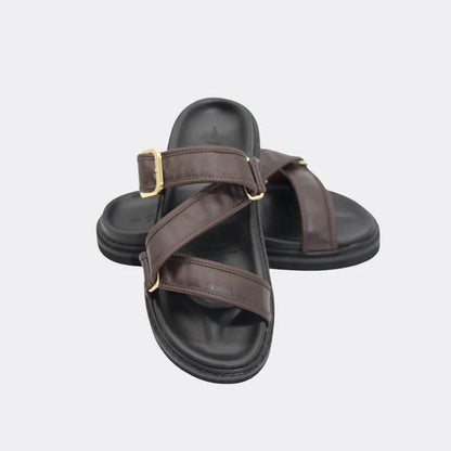 Human Maria Leather Slide - Choc