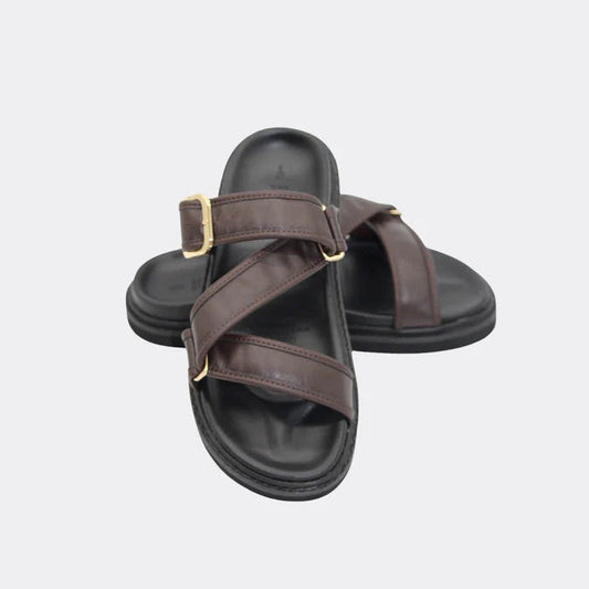 Human Maria Leather Slide - Choc