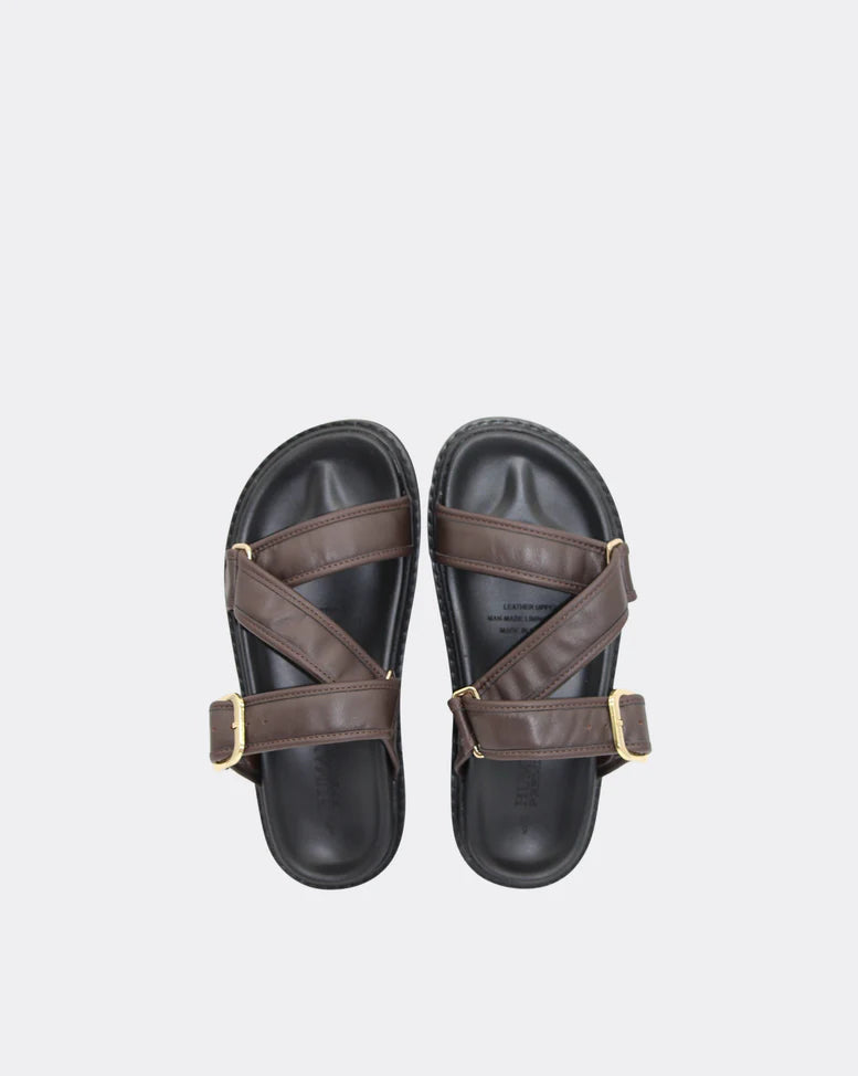 Human Maria Leather Slide - Choc