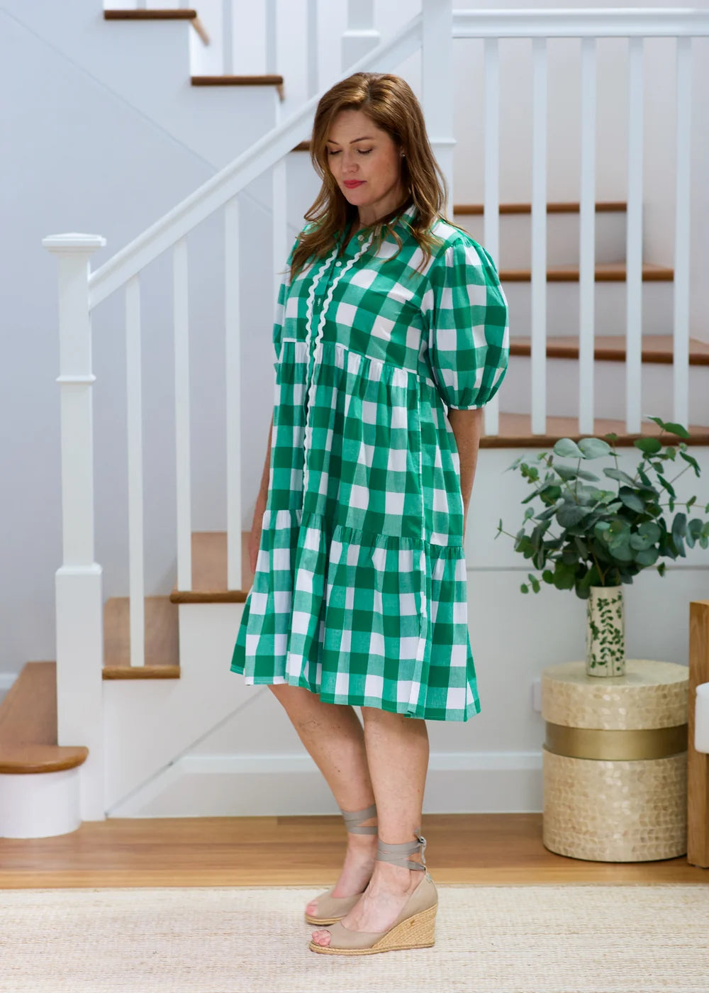 Liv & Milly Melody Dress - Green & White Gingham