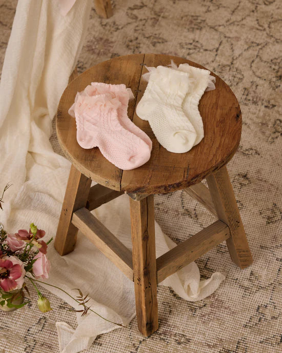 Noralee Ruffle Socks - Ivory, Blush
