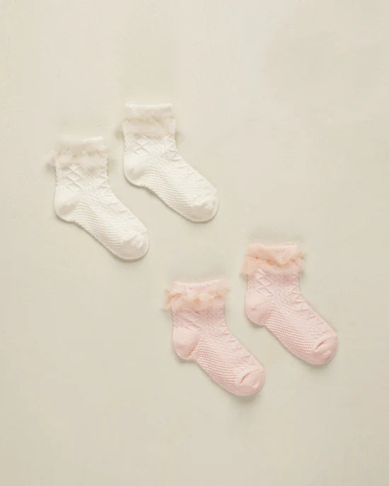 Noralee Ruffle Socks - Ivory, Blush