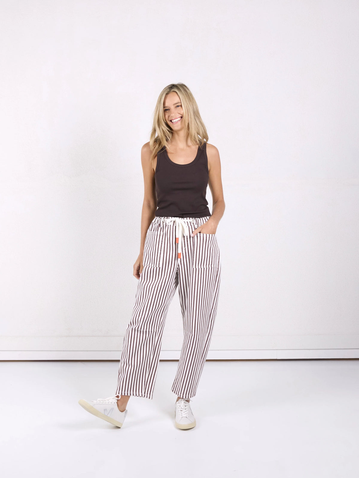 Monaco Jeans Carter Barrel Jean - Chocolate Stripe