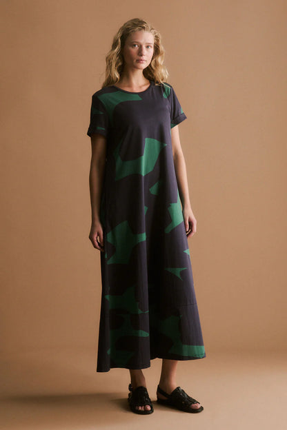 Elk Haki Dress - Teal Terra Print