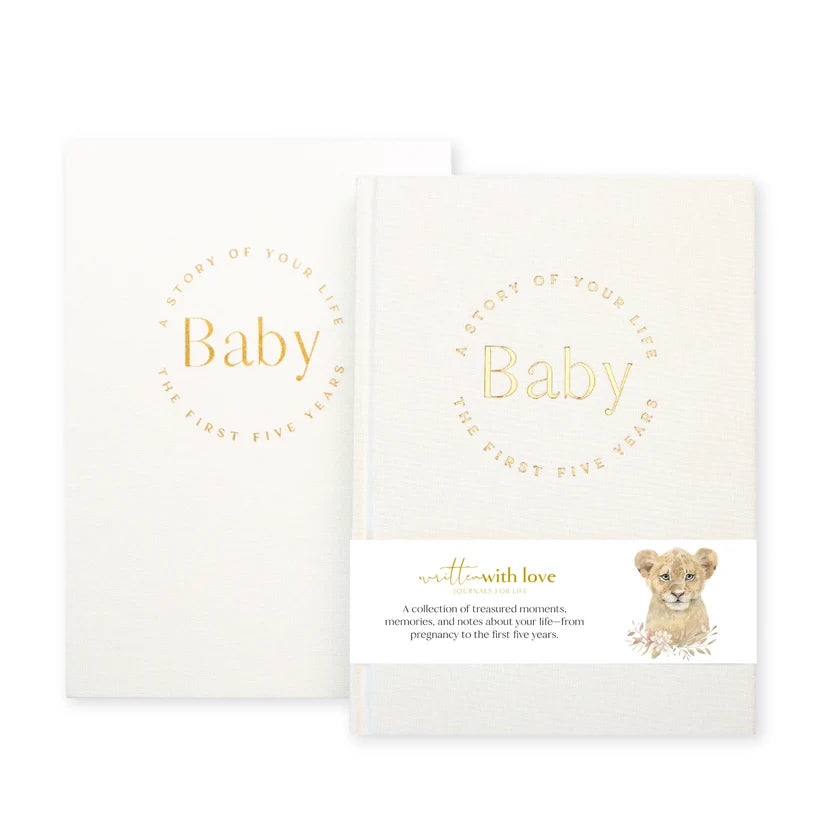 Baby Memory Book with Keepsake Box – Classic White Linen