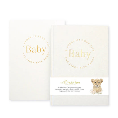 Baby Memory Book with Keepsake Box – Classic White Linen