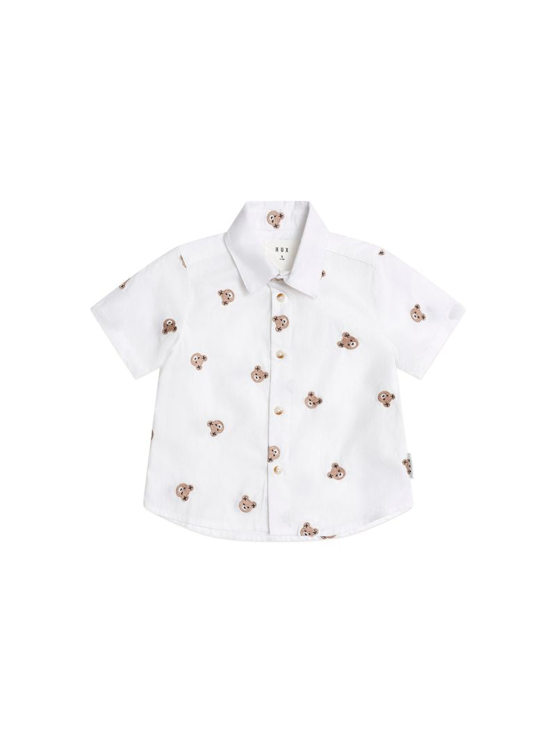 Huxbaby Shortsleeve Huxbear Button Up Crisp White